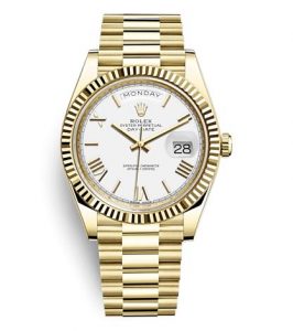The luxury replica Rolex Day-Date 40 228238 watches are made from gold.