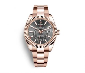 The 42 mm fake Rolex Sky-Dweller 326935 watches have grey dials.