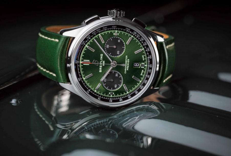 Green Leather Straps Replica Premier B01 Chronograph 42 Bentley British Racing Green Watches