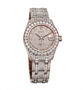 The everose gold copy watches are decorated with diamonds.