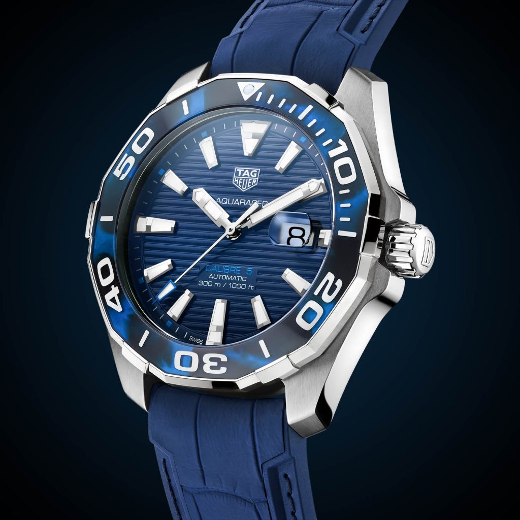 The blue straps fake watches are made from steel.